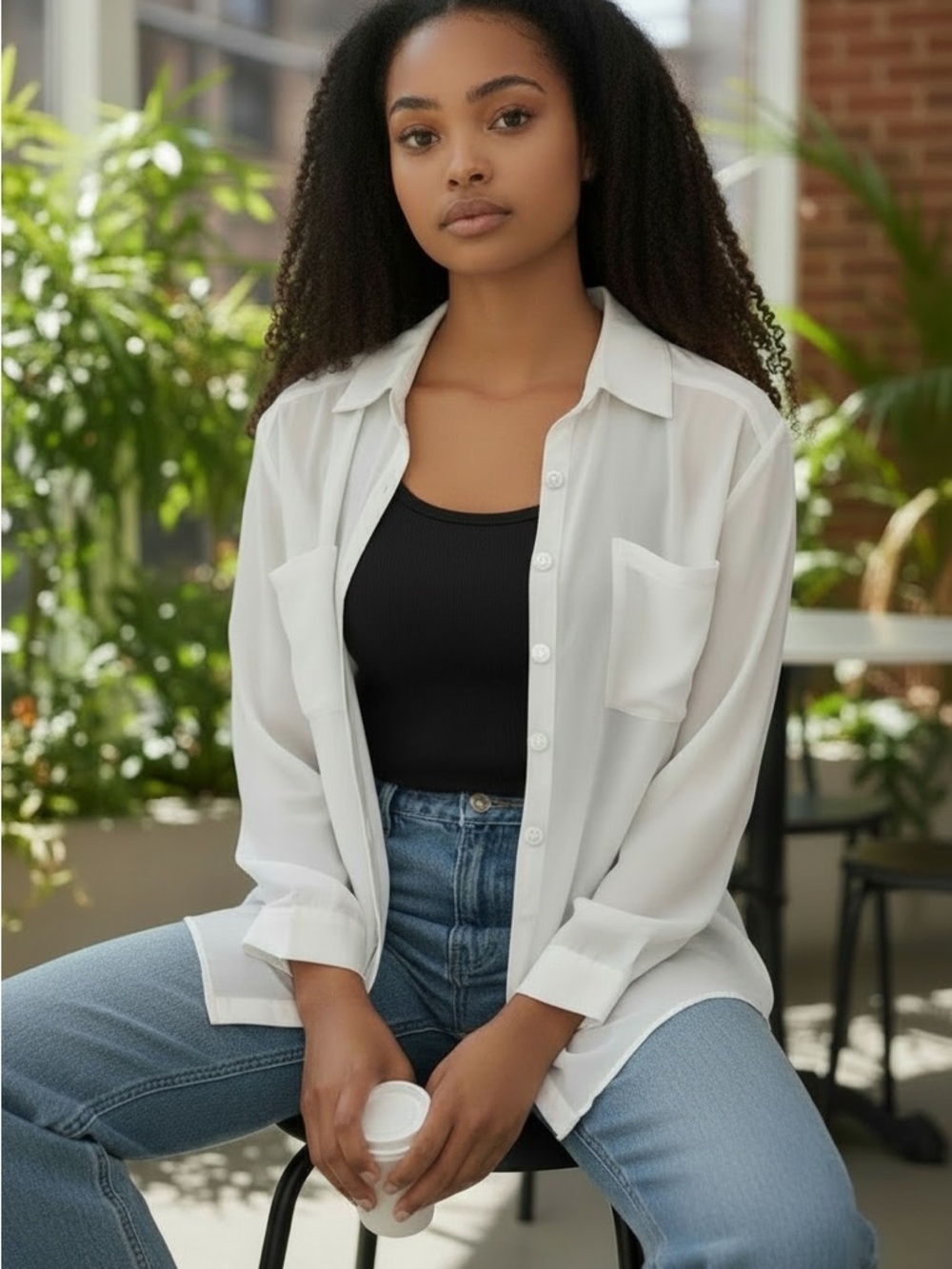 Torrid White Size 0 (Fits Size 12 or Large) Semi-Sheer Button-Down Shirt